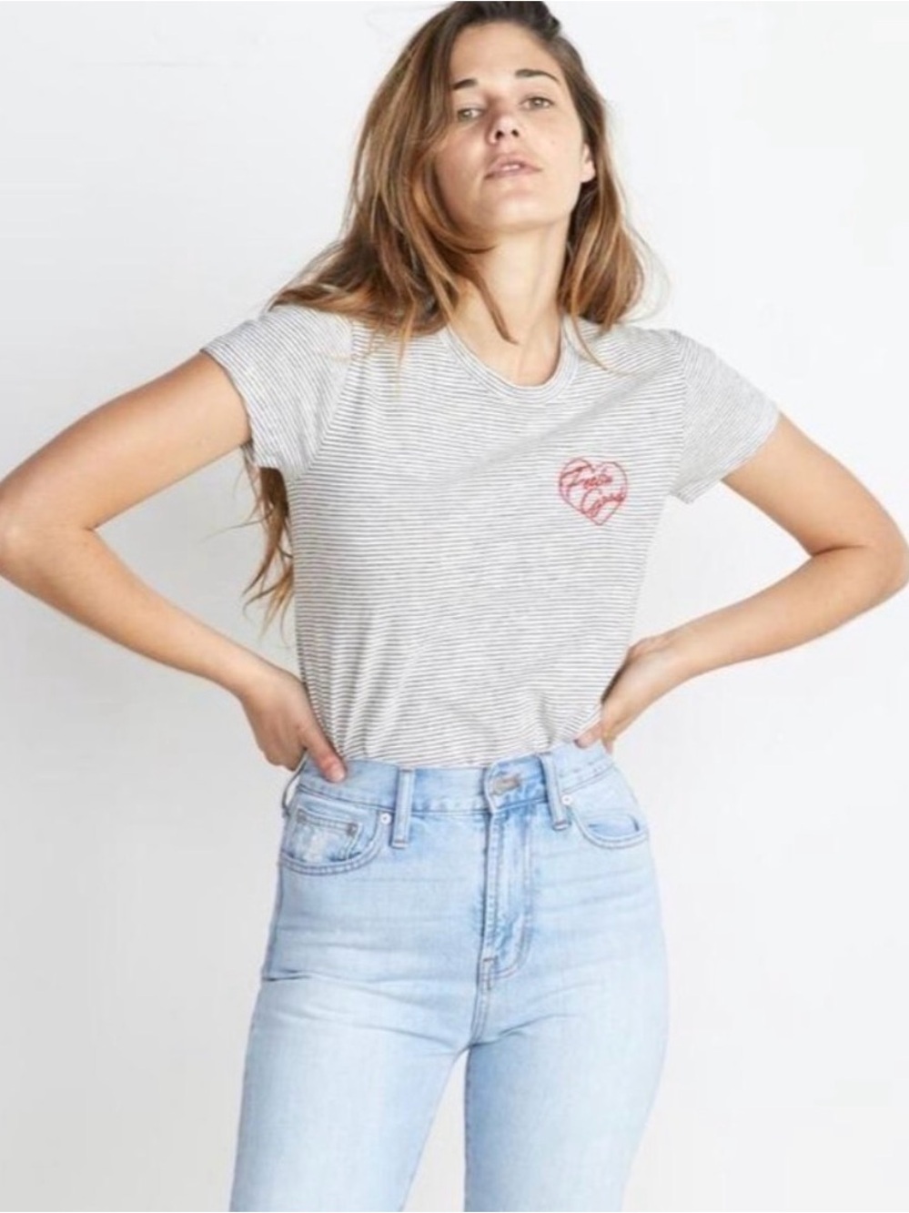 Marine Layer Feelin Good Heart Striped Tee Medium M Casual